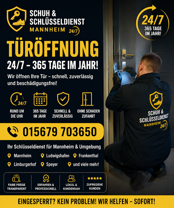 Schuh & Schlüsseldienst Mannheim – Türöffnung 24/7 Werbung